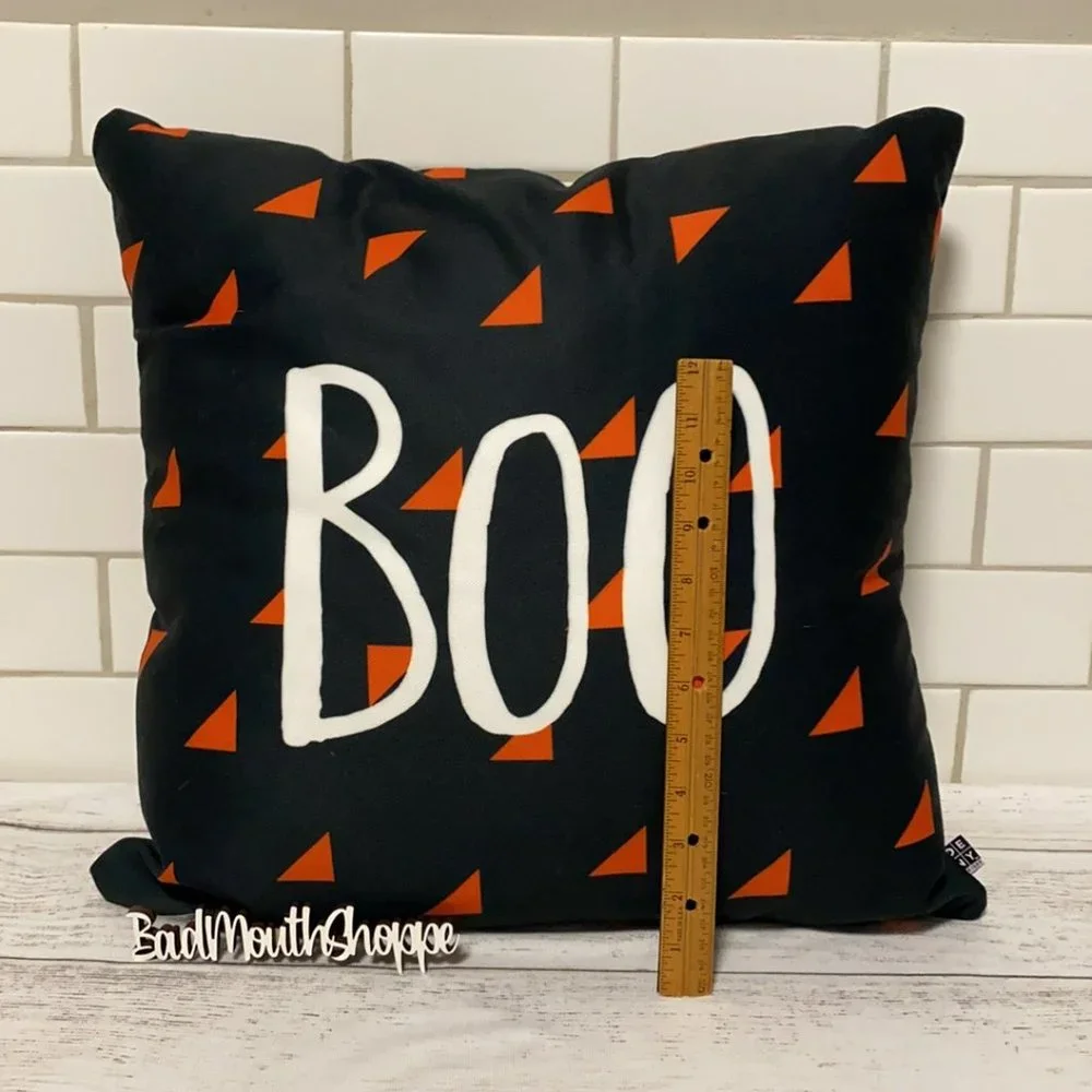 *Zoe Wodarz Halloween BOO Black Orange Geometric Modern Throw Pillow